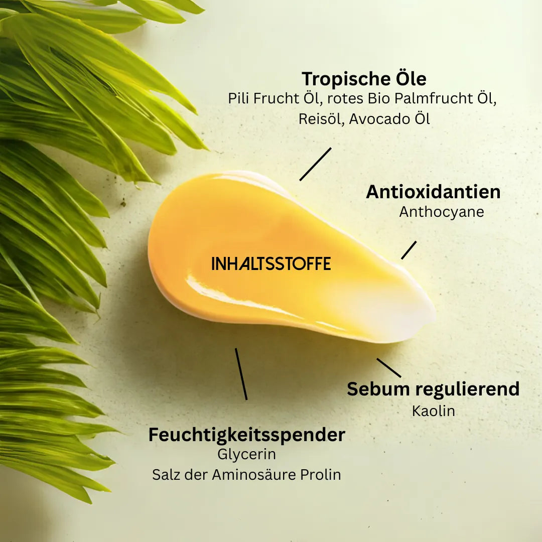 Die Inhaltsstoffe von MOOD Tropical Detox mit den tropischen Ölen, Antioxidantien und Feuchtigkeitsspender