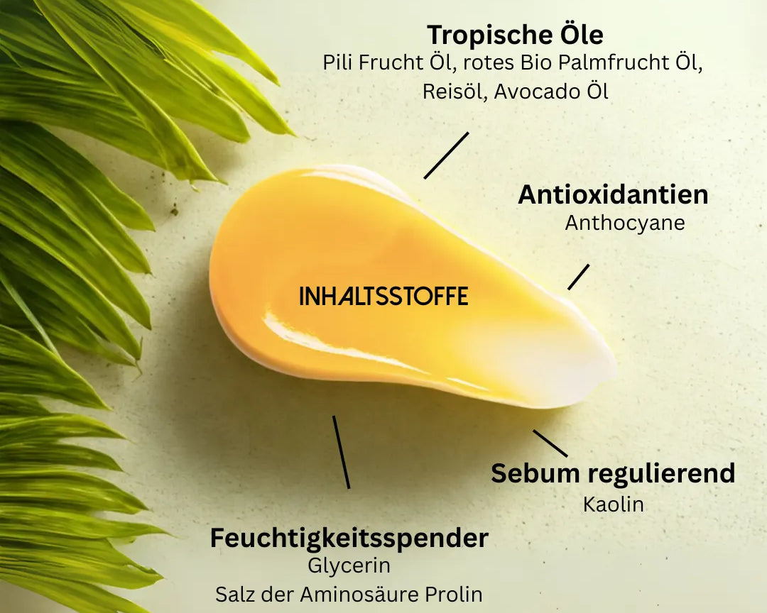 Die Inhaltsstoffe von MOOD Tropical Detox mit den tropischen Ölen, Antioxidantien und Feuchtigkeitsspender