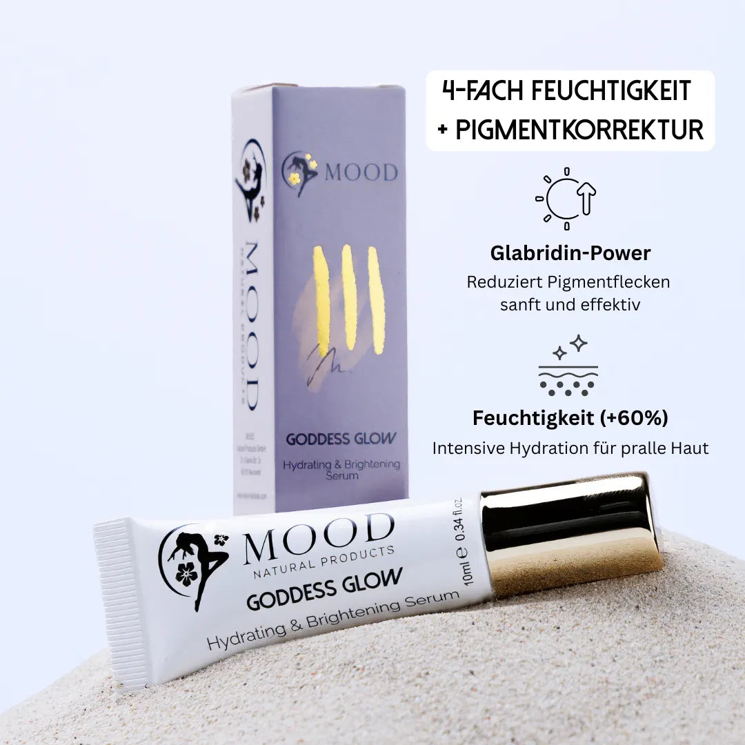 MOOD Goddess Glow - Feuchtigkeit & Anti-Pigmentflecken Serum - Travel Set mit Glabridin Power